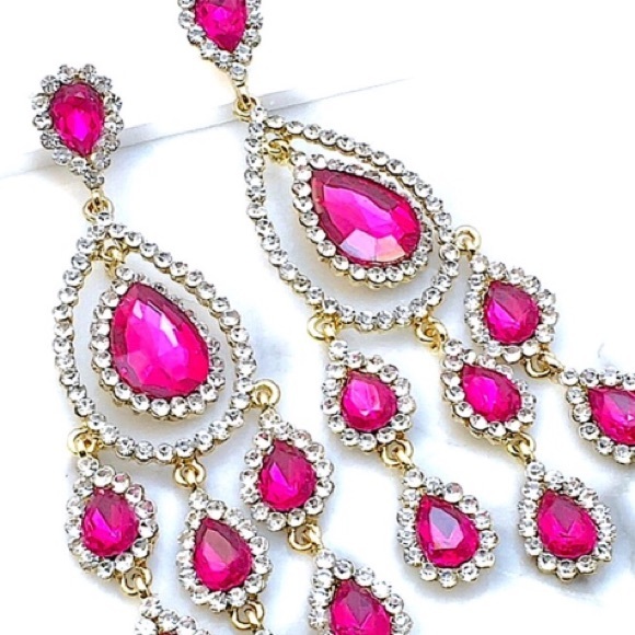 Cherryl's Jewelry - Fuchsia Pink Crystal Rhinestone Event Earrings